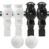 4 White and Black Foosball Men and 2 Smooth Balls