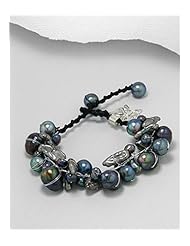 Tahiti (Dyed) Butterfly Cotton Fresh Water Pearls Bracelet In Sterling Silver