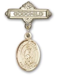 14K Gold Baby Badge with St. Lazarus Charm and Godchild Badge Pin