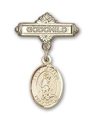 Gold Filled Baby Badge with St. Lazarus Charm and Godchild Badge Pin