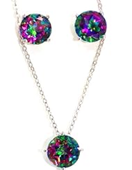 5 Carat Genuine Mystic Topaz Stud Earrings & Pendant Set in Sterling Silver