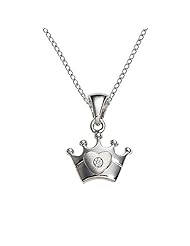 Childs Diamond Accented Crown Pendant in Sterling Silver