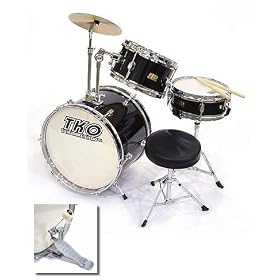 TKO 3-Piece Junior Children's/kids Drum Set with Seat - Black