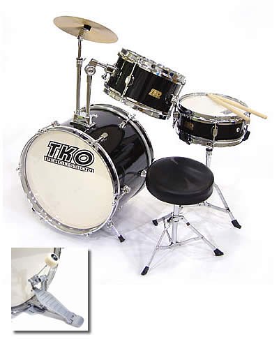 TKO 3 Piece Junior Childrens/kids Drum Set with Seat Black 410RNEZST6L TKO 3 Piece Junior Childrens/kids Drum Set with Seat Black