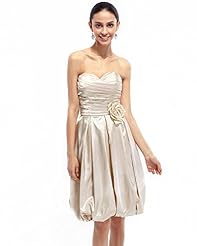 A-line Strapless Bubble Dress Natural   Waistline Taffeta Sweetheart Knee Length Ruched Lace Bridesmaid Dress 