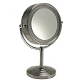 Jerdon HL745NC 8.5-inch Two Sided Lighted Mirror, 5X Magnification, Nickel/Chrome Finish