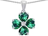 410RUCxbkGL. SL160  2.85 cttw 925 Sterling Silver 14K White Gold Plated Heart Shape Simulated Emerald Lucky Clover Pendant Reviews