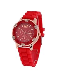 2013newestseller 1pcs Red Casual Sport Silicone Band Rhinestone Dec Wrist Quartz Watches on Sales