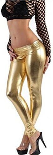 Fashion Empire Women Shinny Leather Metallic Slim Leggings Stretchy (One Size, Gold)