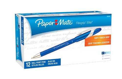 Paper Mate 85588 Flexgrip Elite Stick Ballpoint Pens, Fine Point, Blue, 12-Pack