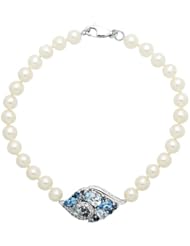 7 1/2" Cultured Freshwater Pearl & Topaz Bracelet in Sterling Silver