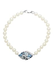 7 1/2" Cultured Freshwater Pearl & Topaz Bracelet in Sterling Silver