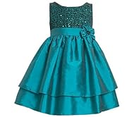 Girls Sequined Polyester/Taffeta  Dress With a Sash 