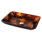Kraus GVR-410-RE-ORB Autumn Rectangular Glass Vessel Sink with PU, Oil Rubbed Bronze