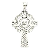 14k White Gold Celtic Claddagh Cross Pendant