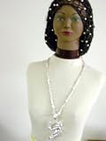 Sn64, Hand Crocheted Black Gimp Large Snood Trimmed with Sparkling Rhinestones for Women in Combination with Sterling Silver Long Chain Necklace with Throwing Basketball Hoop Pendant