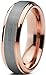 Tungsten Wedding Band Ring 6mm for Men Women Comfort Fit 18K Rose Gold Plated Beveled Edge Brushed Polished Lifetime Guarantee