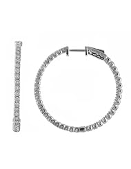 14K 4ct White Gold Diamond Secure Lock 35 mm Hoop Earrings