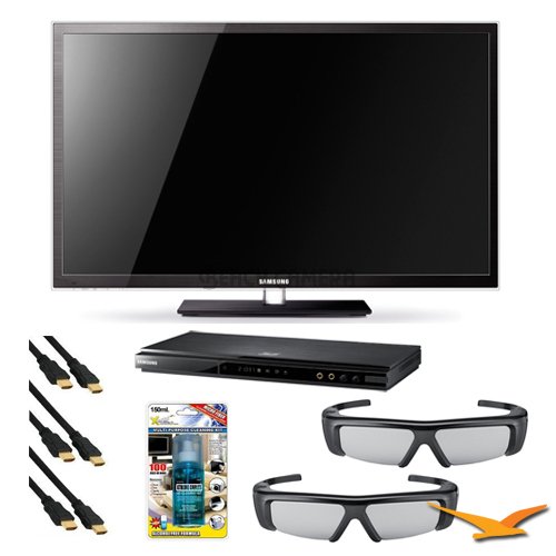 Samsung PN59D7000 51-Inch 1080p 600Hz 3D Plasma HDTV with PN59D7000, BDD5500 3D Blu Ray Player, 2 SSG-3050GB 3D Glasses, Xtreme 6 ft 1.4v HDMI Cables (x3), and TV Screen Cleaning Solution