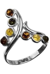 Multicolor Amber Sterling Silver Tiny Stones Twig Ring Sizes 5,6,7,8,9,10,11,12