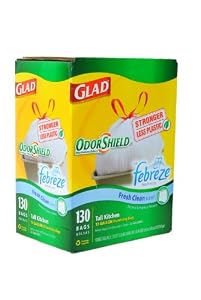 Glad Odor Shield Tall Kitchen 13 Gallon Trash Bag, with Febreze Freshness, Fresh Clean Scent, 130 Count