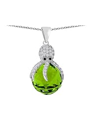 Original Star K (tm) Large Octopus Pendant with 15mm Faceted Simulated Peridot Ball in 925 Sterling Silver