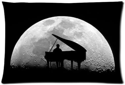 Butuku Custom Cotton &amp; Polyester Soft Rectangle Pillow Case Cover 20X30 (One Side) - Music Instrument Theme Pianist Play Piano Moon Black Pillowcase