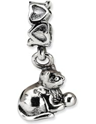 Reflection Beads Silver Kitty Cat with Ball Animal Dangle