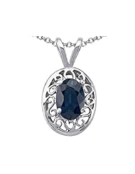 Tommaso Design (tm) Oval Genuine Sapphire Pendant in 14 kt White Gold