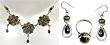 Jewelry Sets - Earring and Necklace with Ring Sterling Silver and Tiger's Eye Gemstones (gnklcs098)