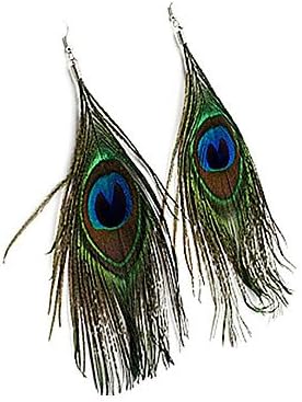 Lucky jewelry brand Women's Bohemian Ethnic Peacock Feather Earrings