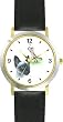 Siamese Cat and Siamese Cat Chasing Butterfly Cat - JP - WATCHBUDDY&reg; DELUXE TWO-TONE THEME WATCH - Arabic Numbers - Black Leather Strap-Size-Large ( Men's Size or Jumbo Women's Size )