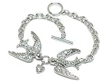 Two Love Birds Silvertone Link Bracelet Fashion Jewelry