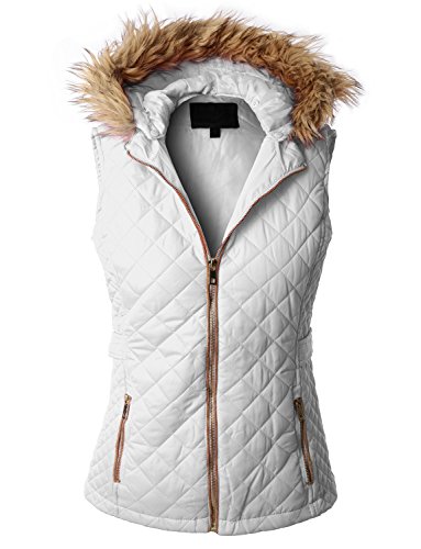 RubyK Womens Basic Padded Puffer Quilted Jacket Vest with Hoodie,Medium,RBKWV1945_WHITE