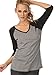 Kavio! Women Sheer Jersey Cntrst V Neck Raglan 3/4 Sleeve