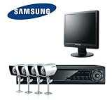 SAMSUNG Videoüberwachung Set 4 Kanal H.264 DVR mit 17" Monitor 4 Überwachungskameras SDE-3170P