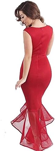 CAICAI Women's Slim Fit Round Collar Design Sexy Sleeveless Long Dovetail Dress