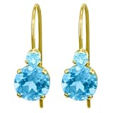 14k Yellow Gold Blue Topaz Fish Hook Dangle Earrings