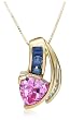 10k Yellow Gold Trillion Cut Lab Created Pink and Ceylon Sapphire Pendant w/ Diamond Accent