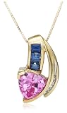 10k Yellow Gold Trillion Cut Lab Created Pink and Ceylon Sapphire Pendant w/ Diamond Accent
