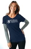 MLB Women's New York Yankees Long Sleeve Double Layered V Neck Tee (Navy, Medium)