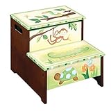 Kid's Step Stool Storage - Papagayo Animals Green & Brown Finish