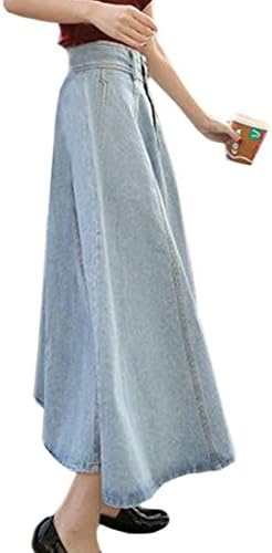 AYIG Fantastic Flared Long Denim Jean Skirt-ligblue-M