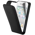 Nera Custodia in Pelle per iPhone 4G - Flip Case Cover + 2 Pellicola Protettiva Schermo