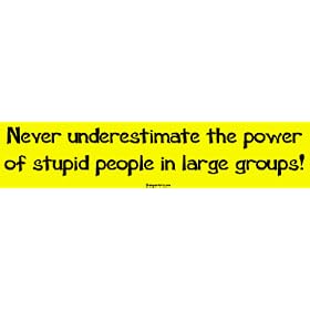Never underestimate the power of stupid people in large groups! Large Bumper Sticker