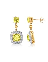 Victoria Kay 3 7/8ct Lemon Quartz and 1/2ct White Diamond Earrings in 14k Yellow Gold (IJ, I1-I2)