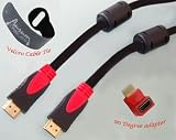 Aurum Cables Hdmi Cable Version 1.4, Professional Quality Gold Plated Hdmi to Hdmi with Ferrite Cores Stylish Red Finish (15 Ft) + 90 Dgree Addapter Incloded