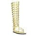 120-MAX, Men's Roman Costume Knee-High Multistrap Flat Sandal With Zipper in Gold, Silver or Brown