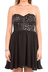 Sequined Bandeau Neck Metallic/Polyester Skater Dress/Prom Dress 
