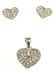 kala-isjewels - Silver Sterling Ladies CZ " Hearts" Pendant (0,78") and Earrings( 0,35" ) Set .